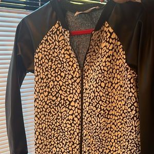 Black and white leopard zip up with pleather sleeves